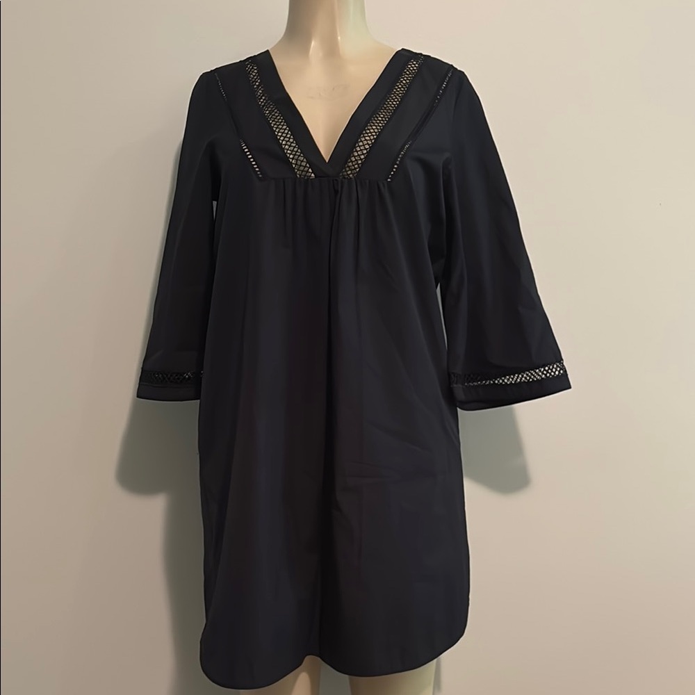 Black V-Neck Dress with Mesh Accents